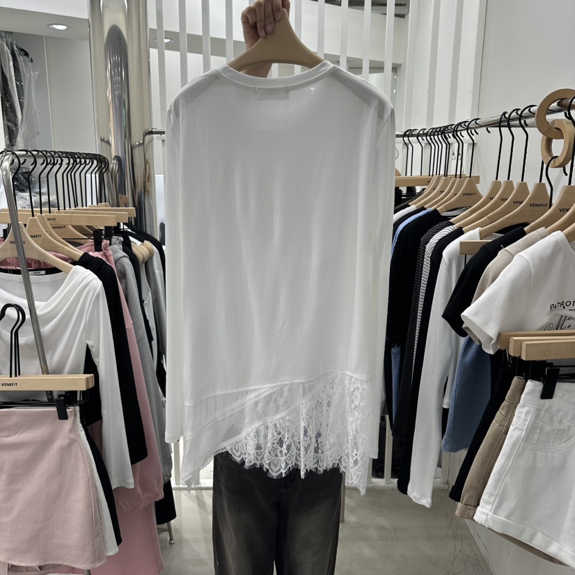VENEFIT東大門代購女裝新款人氣真品職業休閑長袖T恤蕾絲VENEFIT/JENNIE長袖T恤