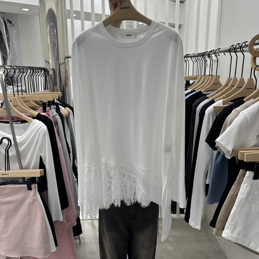 VENEFIT東大門代購女裝新款人氣真品職業休閑長袖T恤蕾絲VENEFIT/JENNIE長袖T恤圖色1