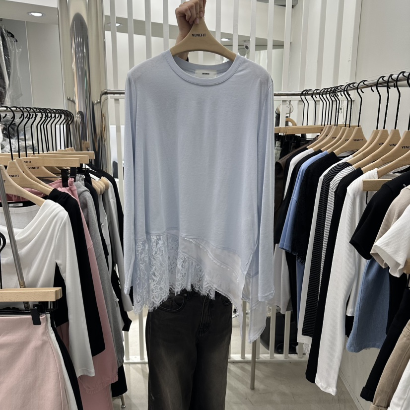 VENEFIT東大門代購女裝新款人氣真品職業休閑長袖T恤蕾絲VENEFIT/JENNIE長袖T恤圖色2