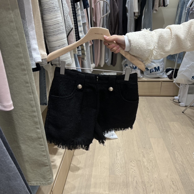 MEMOIRE韓國代購女裝新款休閑人氣推薦短褲不含腰帶粗花呢MEMOIRE短褲圖色1