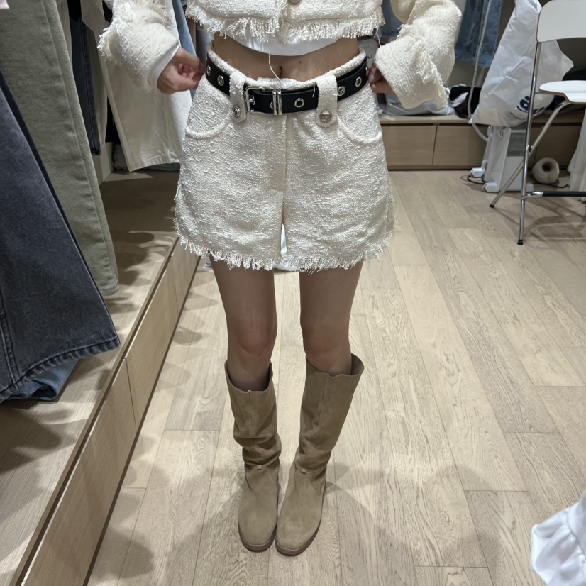 MEMOIRE韓國代購女裝新款休閑人氣推薦短褲不含腰帶粗花呢MEMOIRE短褲圖色2