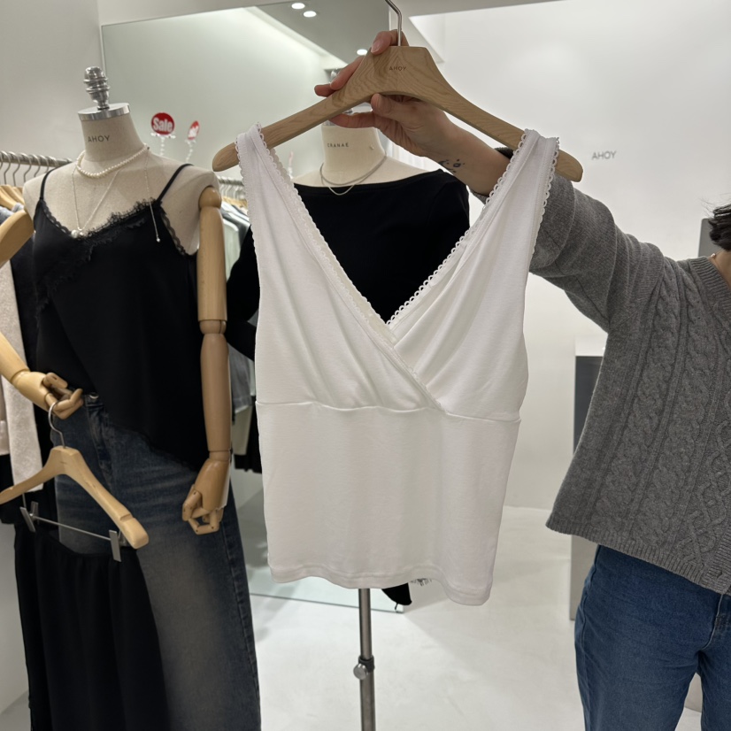 AHOY東大門代購女士新款時尚推薦人氣26春夏吊帶背心蕾絲AHOY吊帶/背心圖色1