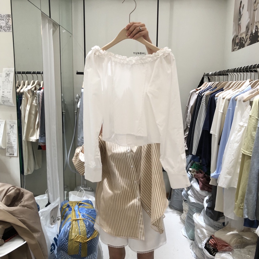 YUNBAL韓國直郵女裝新品推薦人氣休閑真品襯衫蕾絲衫露肩YUNBAL襯衫/蕾絲衫