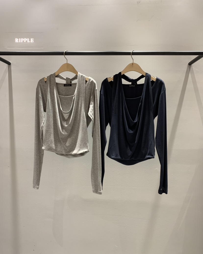 RIPPLE-P韓國代購女士新品26春夏推薦時尚長袖T恤假兩件RIPPLE-P長袖T恤