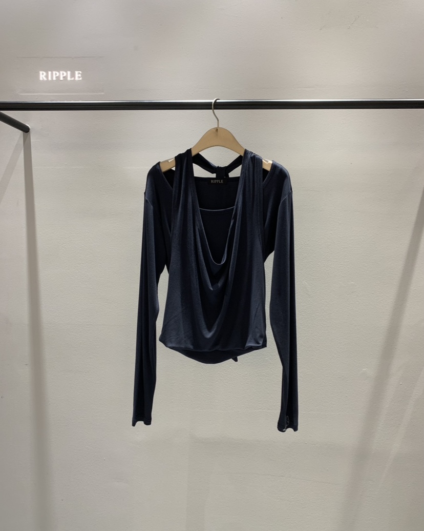 RIPPLE-P韓國代購女士新品26春夏推薦時尚長袖T恤假兩件RIPPLE-P長袖T恤圖色2