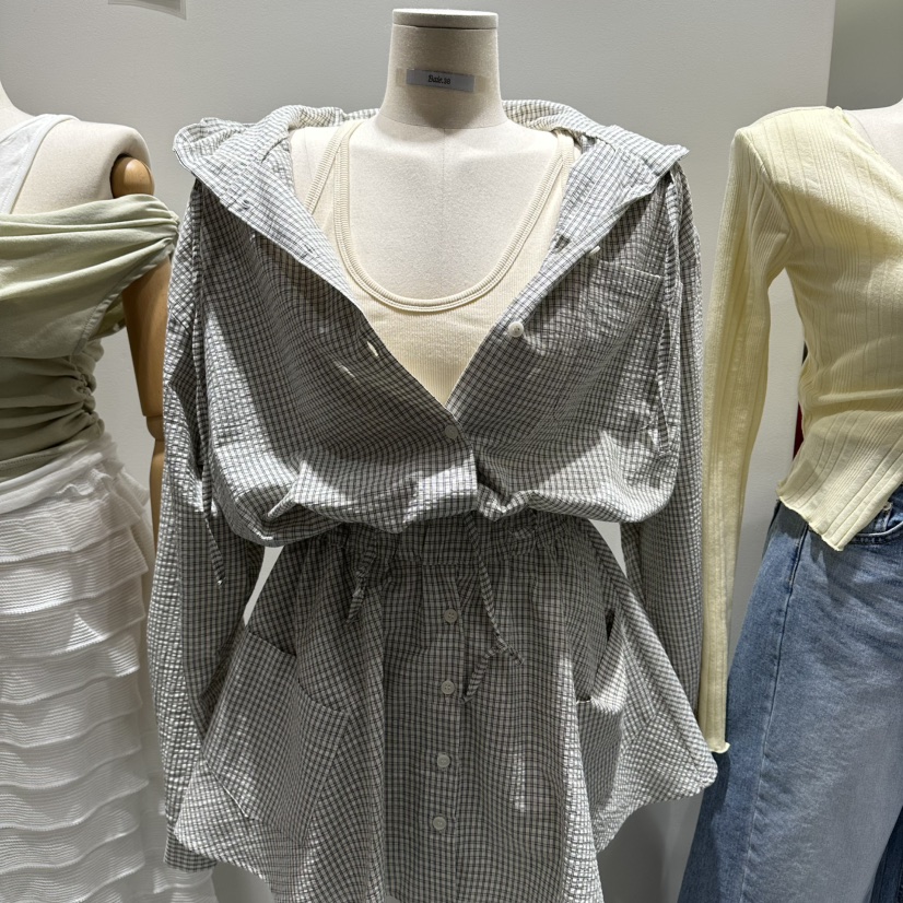 BAIE.38韓國直郵女士新款推薦休閑襯衫蕾絲衫連帽衫格子BAIE.38襯衫/蕾絲衫圖色2