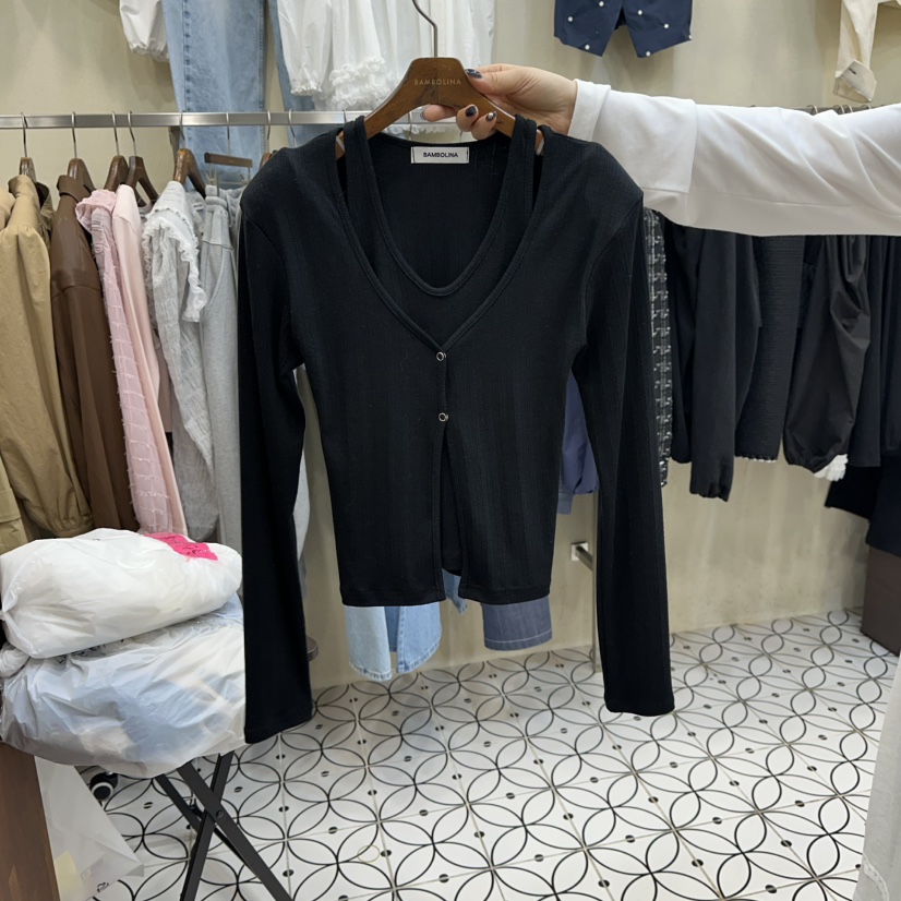 BAMBOLINA韓國代購女裝新品休閑推薦職業真品針織衫假兩件BAMBOLINA針織衫圖色1