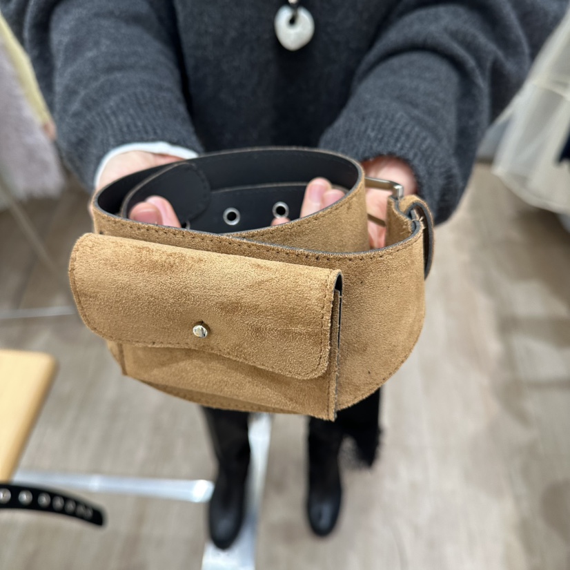 HANSUNGHYUN韓國直郵女士新款時尚熱賣真品腰帶口袋腰帶麂皮HANSUNGHYUN腰帶圖色1