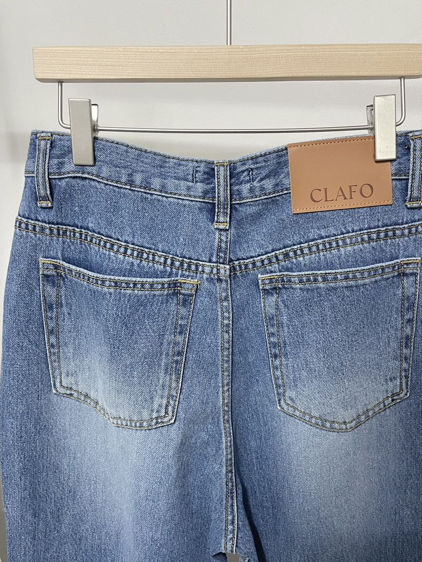 CLAFO韓國直郵女士新品休閑推薦人氣真品熱賣職業牛仔褲喇叭CLAFO牛仔褲