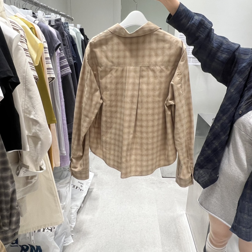 NUESE韓國代購女士新品熱賣職業26春夏襯衫蕾絲衫格子短款NUESE襯衫/蕾絲衫