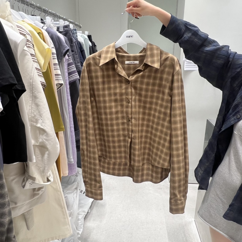 NUESE韓國代購女士新品熱賣職業26春夏襯衫蕾絲衫格子短款NUESE襯衫/蕾絲衫圖色2