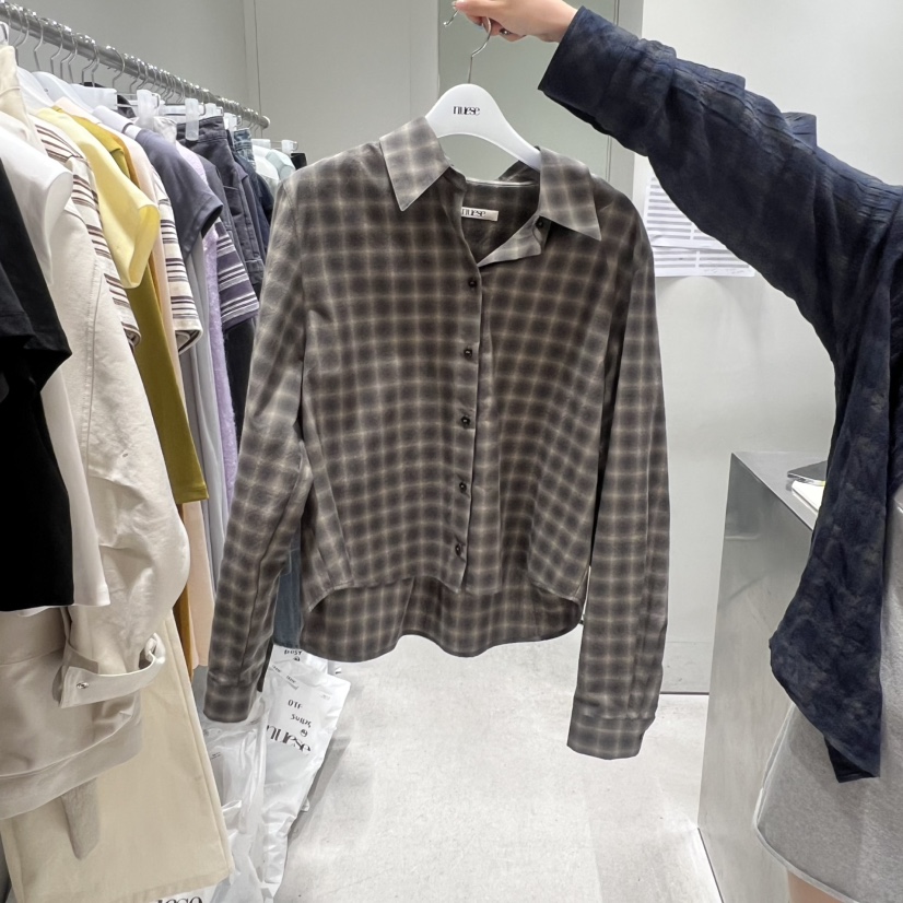 NUESE韓國代購女士新品熱賣職業26春夏襯衫蕾絲衫格子短款NUESE襯衫/蕾絲衫圖色3