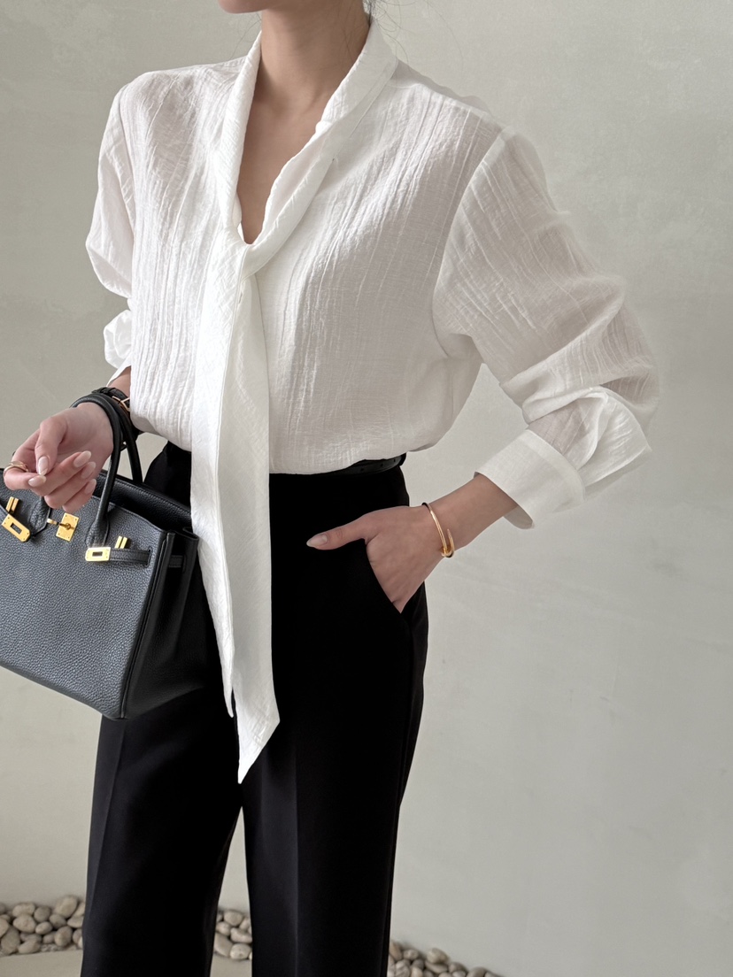 DEMAR韓國直郵女裝新品時尚26春夏真品襯衫蕾絲衫系帶透視DEMAR襯衫/蕾絲衫圖色1