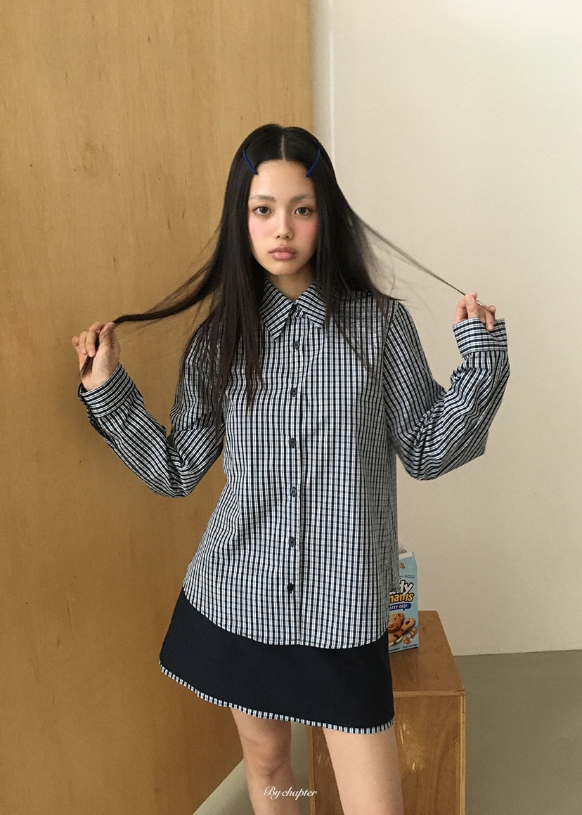 BY CHAPTER東大門實拍女士新品職業人氣時尚襯衫蕾絲衫格子BY Chapter襯衫/蕾絲衫