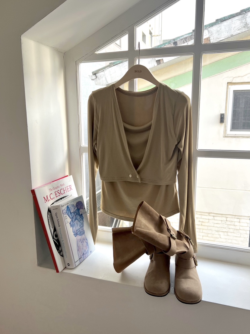 BOLD韓國代購女裝新品時尚熱賣26春夏真品休閑長袖T恤假兩件BOLD長袖T恤