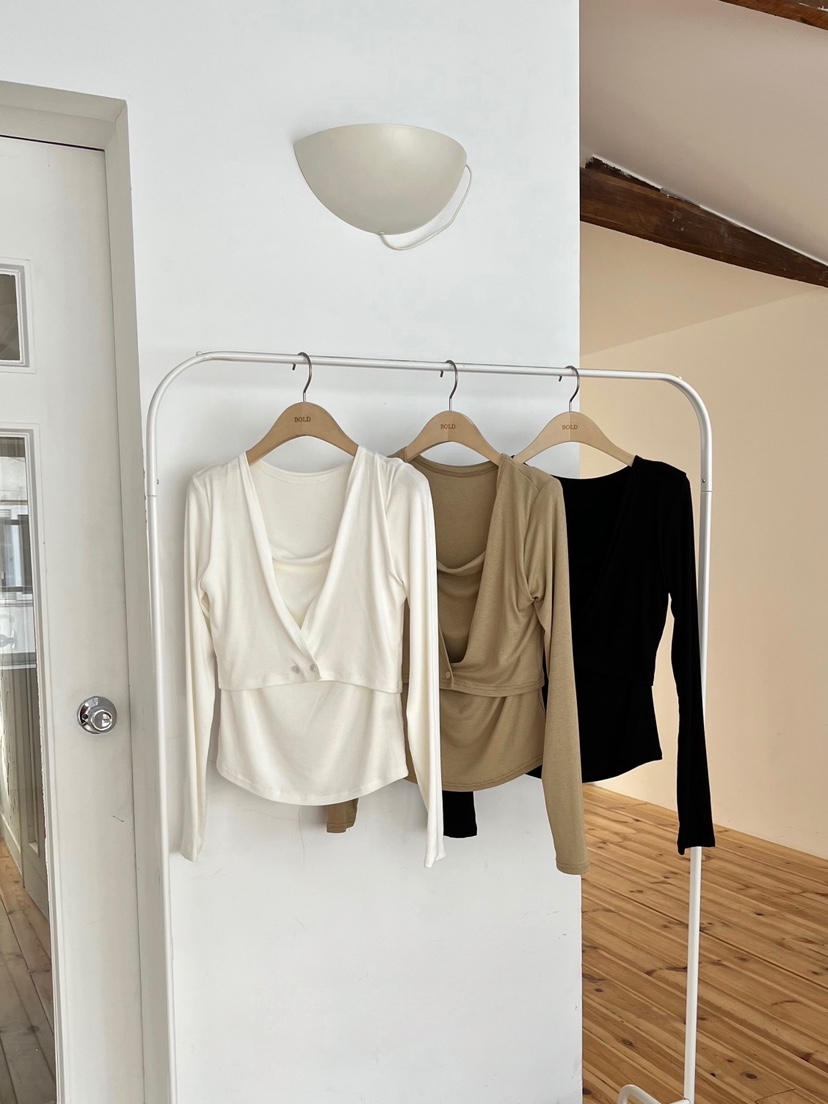 BOLD韓國代購女裝新品時尚熱賣26春夏真品休閑長袖T恤假兩件BOLD長袖T恤