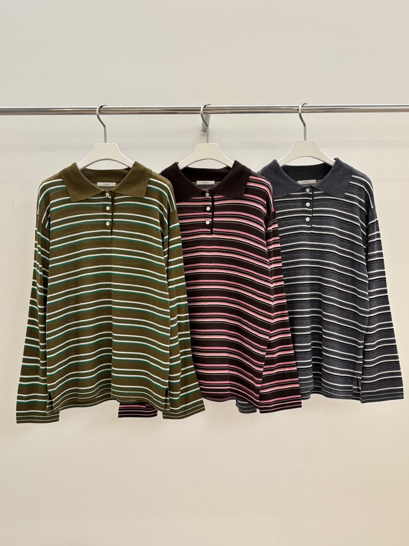 PEBBLE韓國代購女士新品熱賣人氣26春夏時尚針織衫開衫條紋PEBBLE針織衫