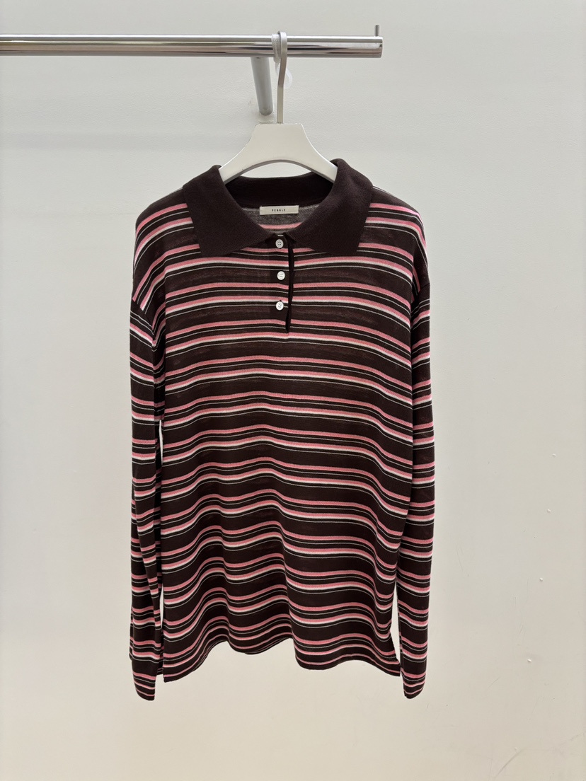 PEBBLE韓國代購女士新品熱賣人氣26春夏時尚針織衫開衫條紋PEBBLE針織衫圖色2