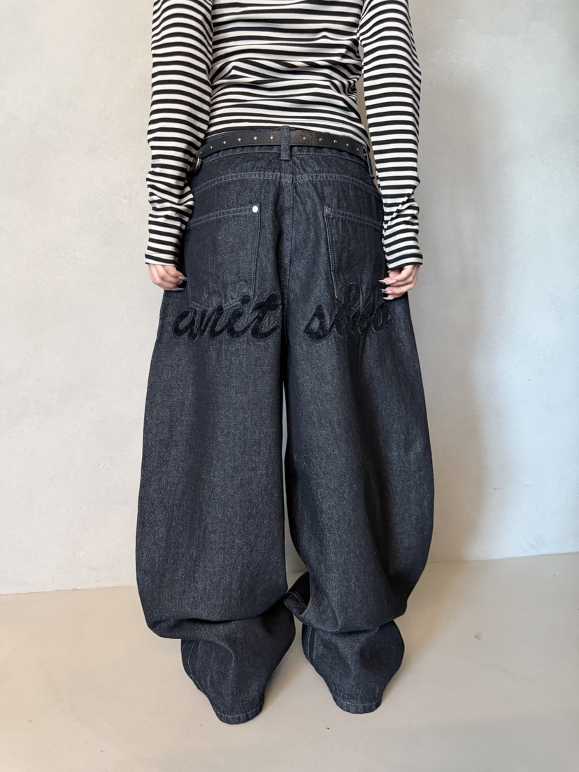 SEEOT韓國直郵女裝新品時尚職業真品推薦牛仔褲男女同款貼花SEEOT牛仔褲