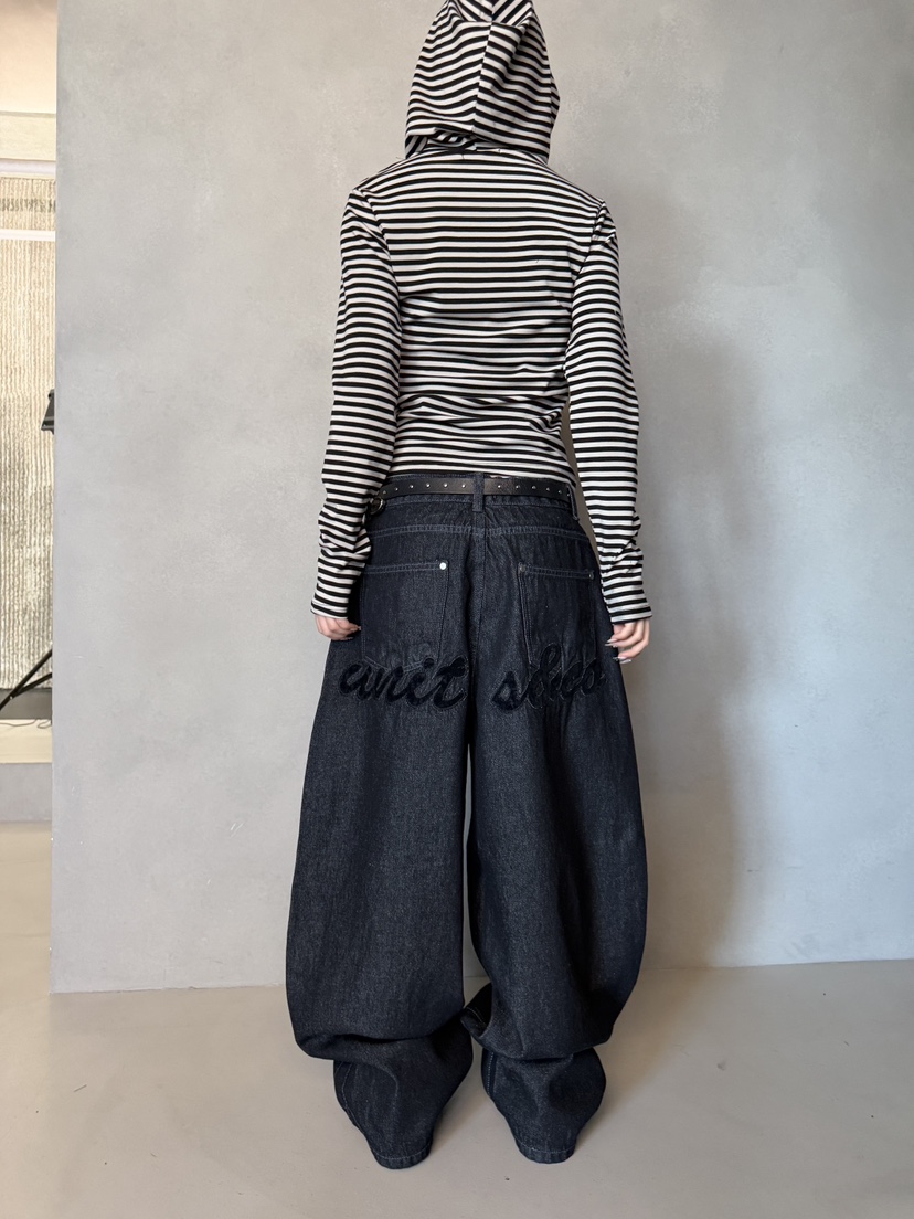 SEEOT韓國直郵女裝新品時尚職業真品推薦牛仔褲男女同款貼花SEEOT牛仔褲