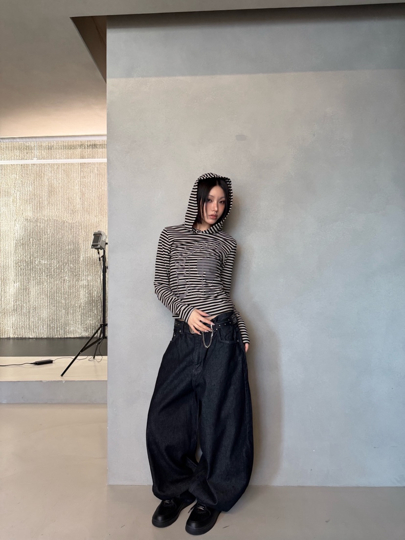 SEEOT韓國直郵女裝新品時尚職業真品推薦牛仔褲男女同款貼花SEEOT牛仔褲