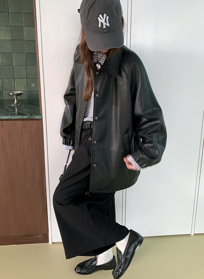 PEBBLE韓國直郵女裝新品人氣休閑真品26春夏時尚熱賣皮衣PEBBLE皮衣