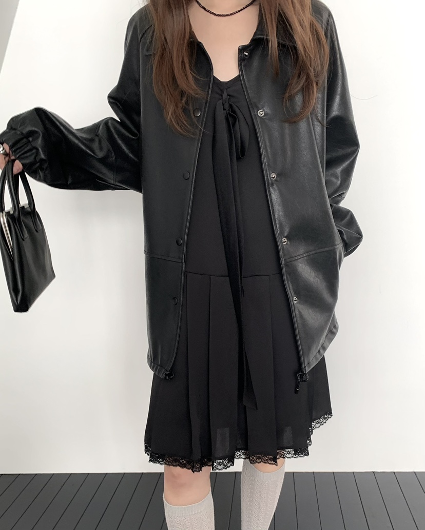 PEBBLE韓國直郵女裝新品人氣休閑真品26春夏時尚熱賣皮衣PEBBLE皮衣