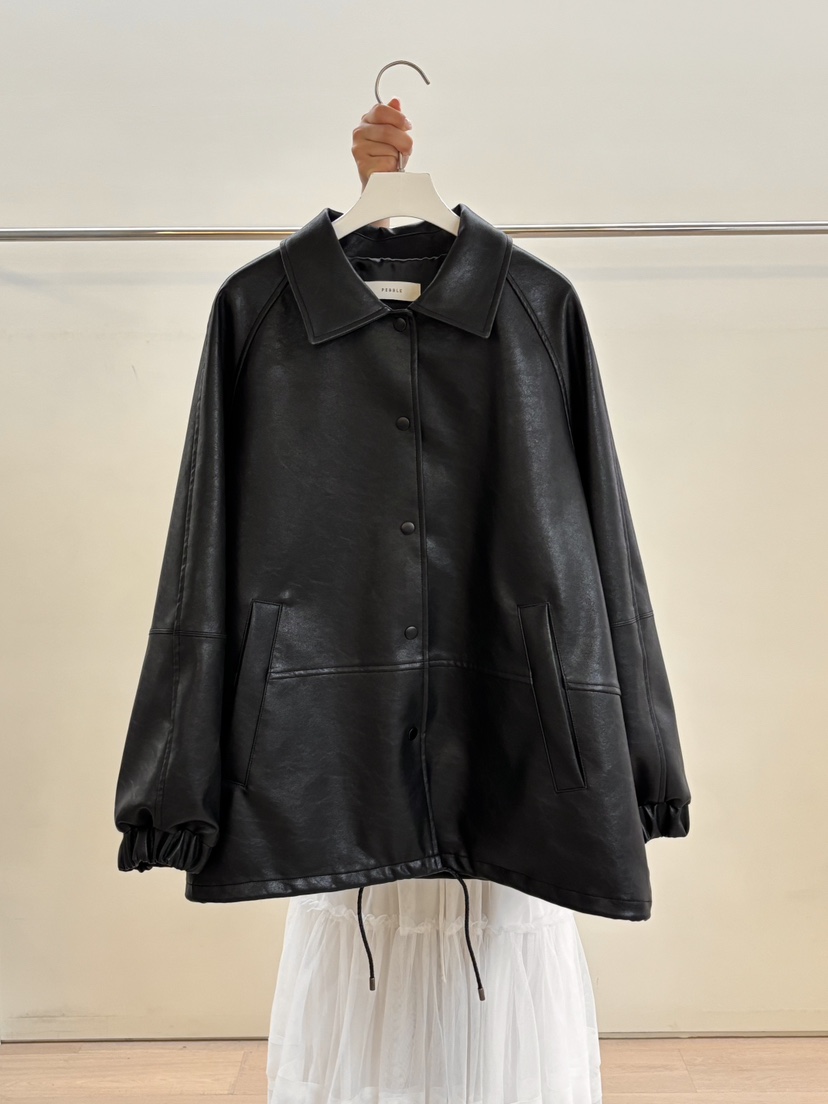 PEBBLE韓國直郵女裝新品人氣休閑真品26春夏時尚熱賣皮衣PEBBLE皮衣