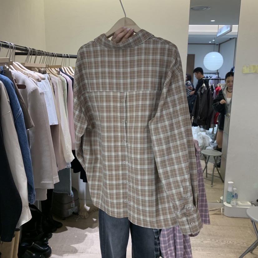 W AND J東大門代購女士新款休閑熱賣時尚襯衫蕾絲衫格子W AND J襯衫/蕾絲衫