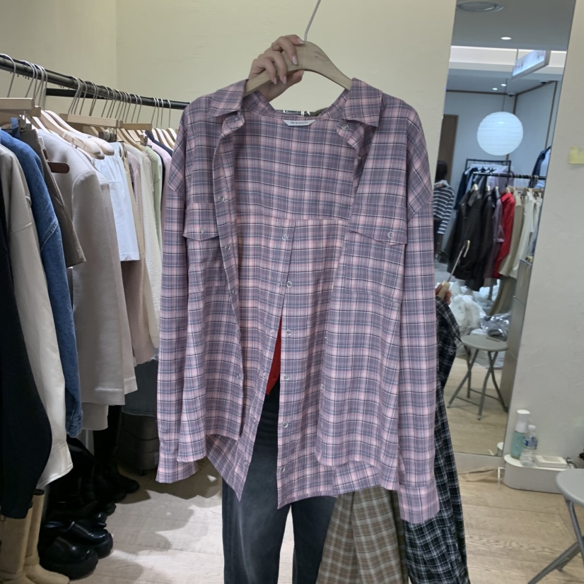 W AND J東大門代購女士新款休閑熱賣時尚襯衫蕾絲衫格子W AND J襯衫/蕾絲衫圖色2