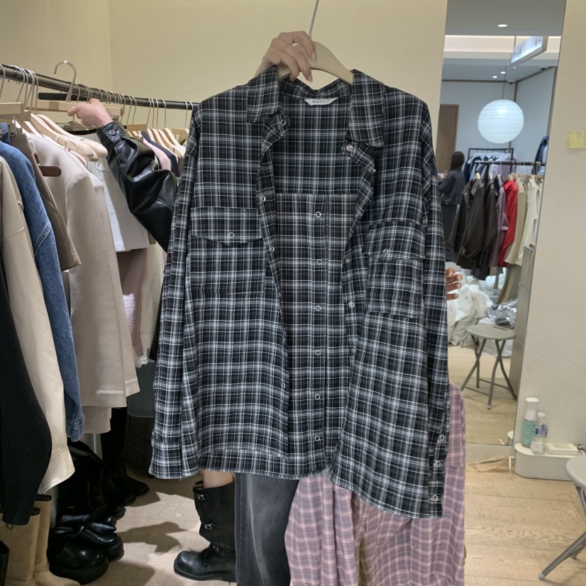 W AND J東大門代購女士新款休閑熱賣時尚襯衫蕾絲衫格子W AND J襯衫/蕾絲衫圖色3