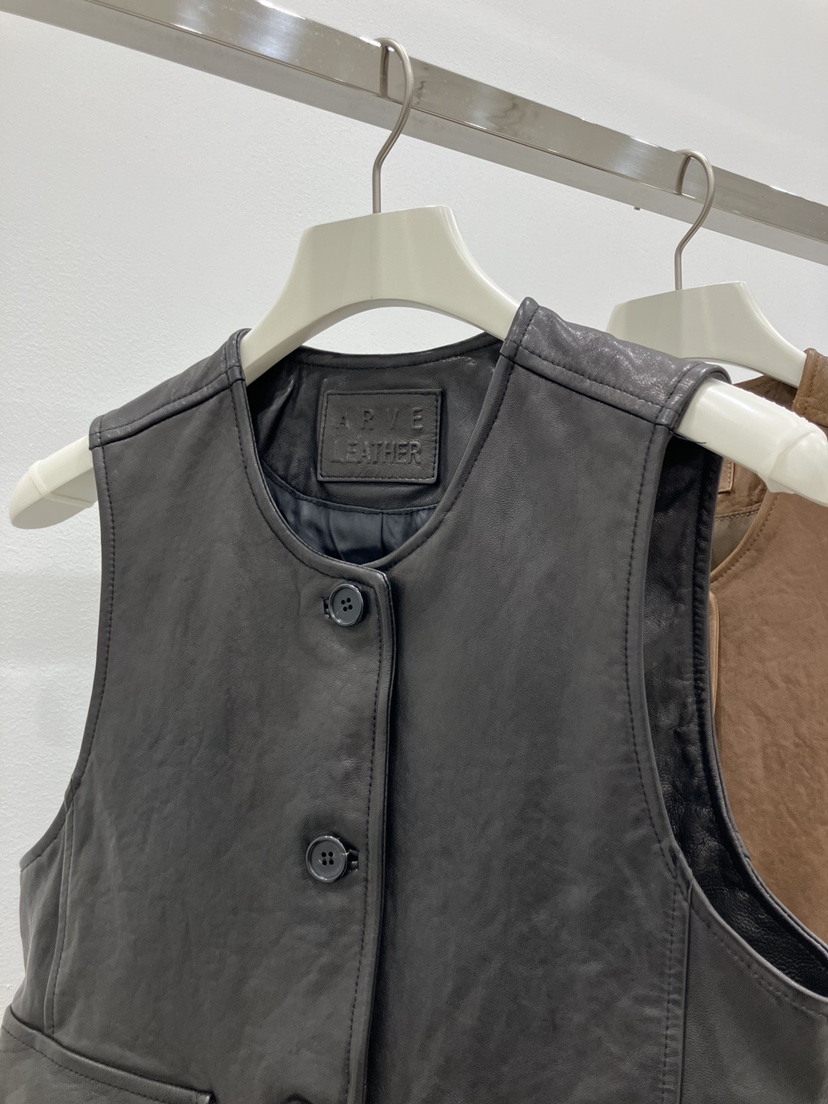 ARVE東大門實拍女士新款職業26春夏真品人氣馬甲口袋皮革ARVE馬甲