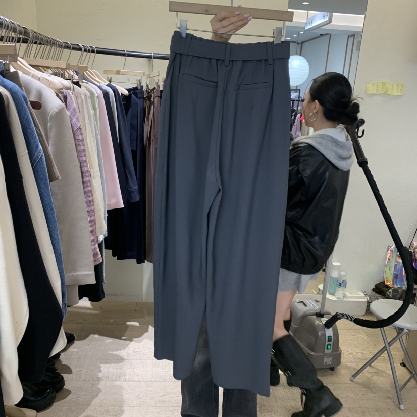 W AND J東大門代購女裝新品時尚推薦休閑褲含腰帶口袋圓領W AND J休閑褲