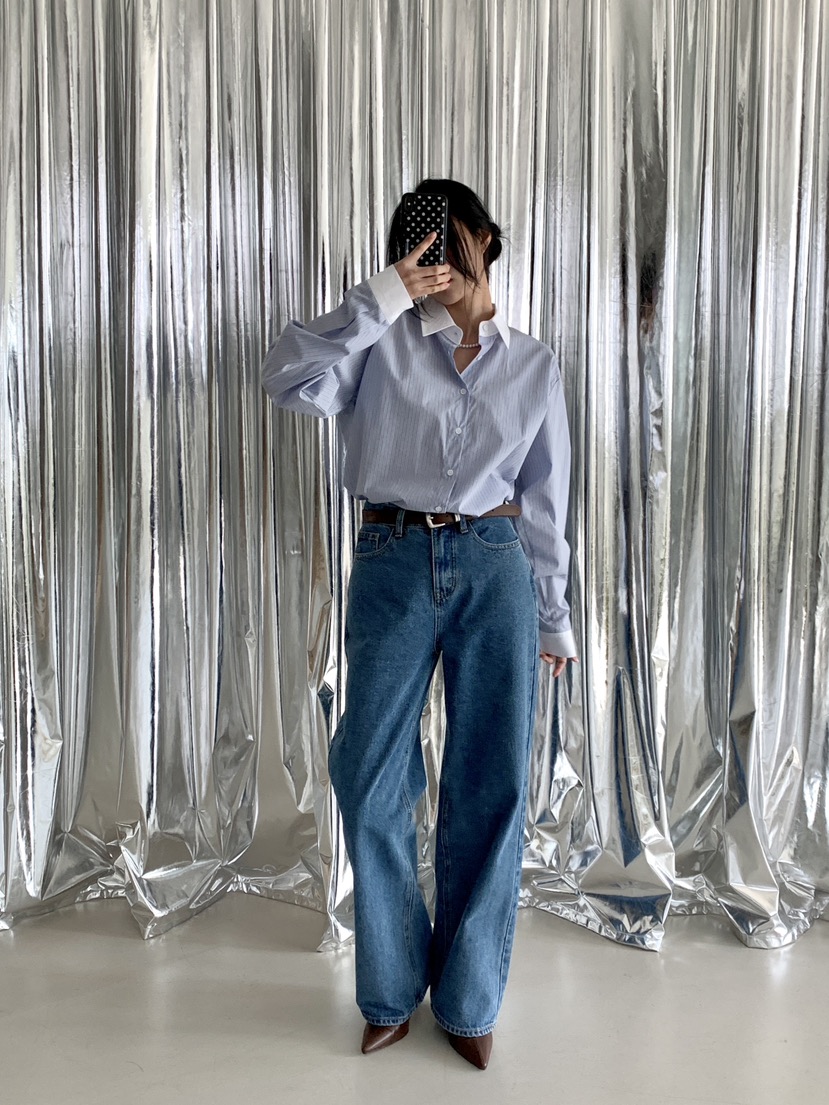 DAVICHI/D.SECOND韓國代購女裝新品職業襯衫蕾絲衫條紋DAVICHI/D.SECOND襯衫/蕾絲衫