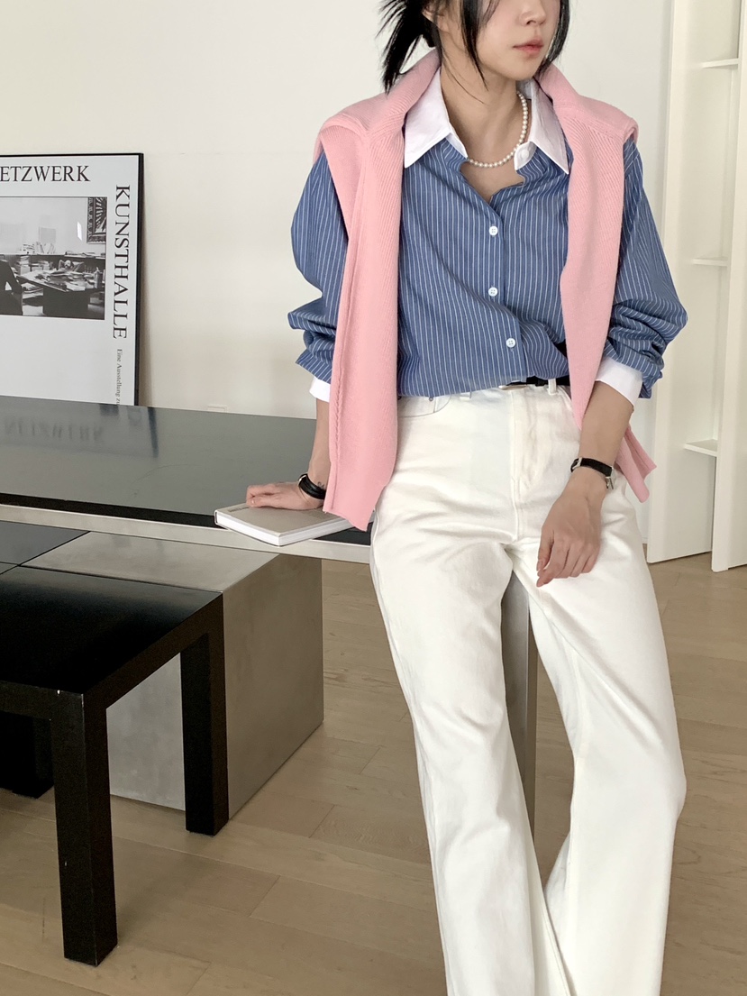 DAVICHI/D.SECOND韓國代購女裝新品職業襯衫蕾絲衫條紋DAVICHI/D.SECOND襯衫/蕾絲衫