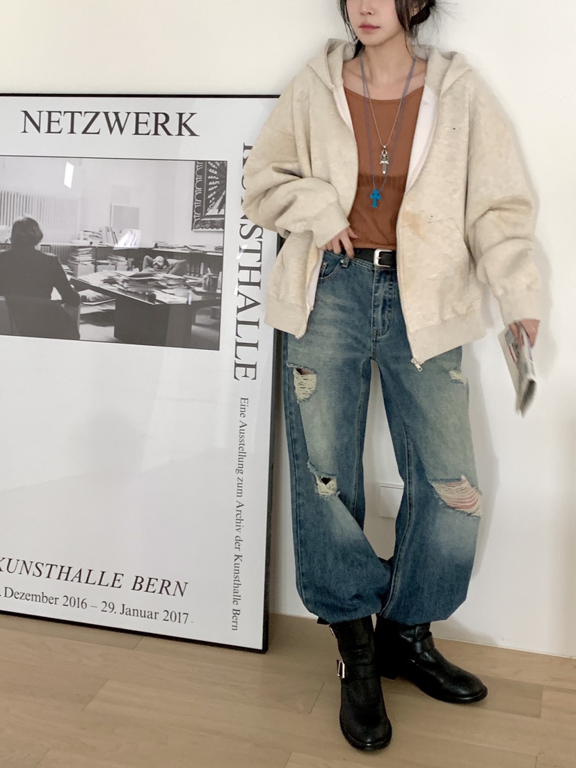 DAVICHI/D.SECOND東大門直郵女士新品時尚牛仔褲含隨機腰帶DAVICHI/D.SECOND牛仔褲