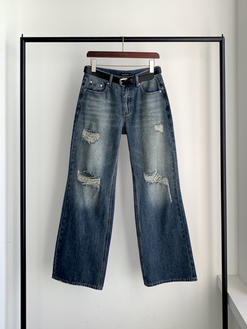 DAVICHI/D.SECOND東大門直郵女士新品時尚牛仔褲含隨機腰帶DAVICHI/D.SECOND牛仔褲圖色1