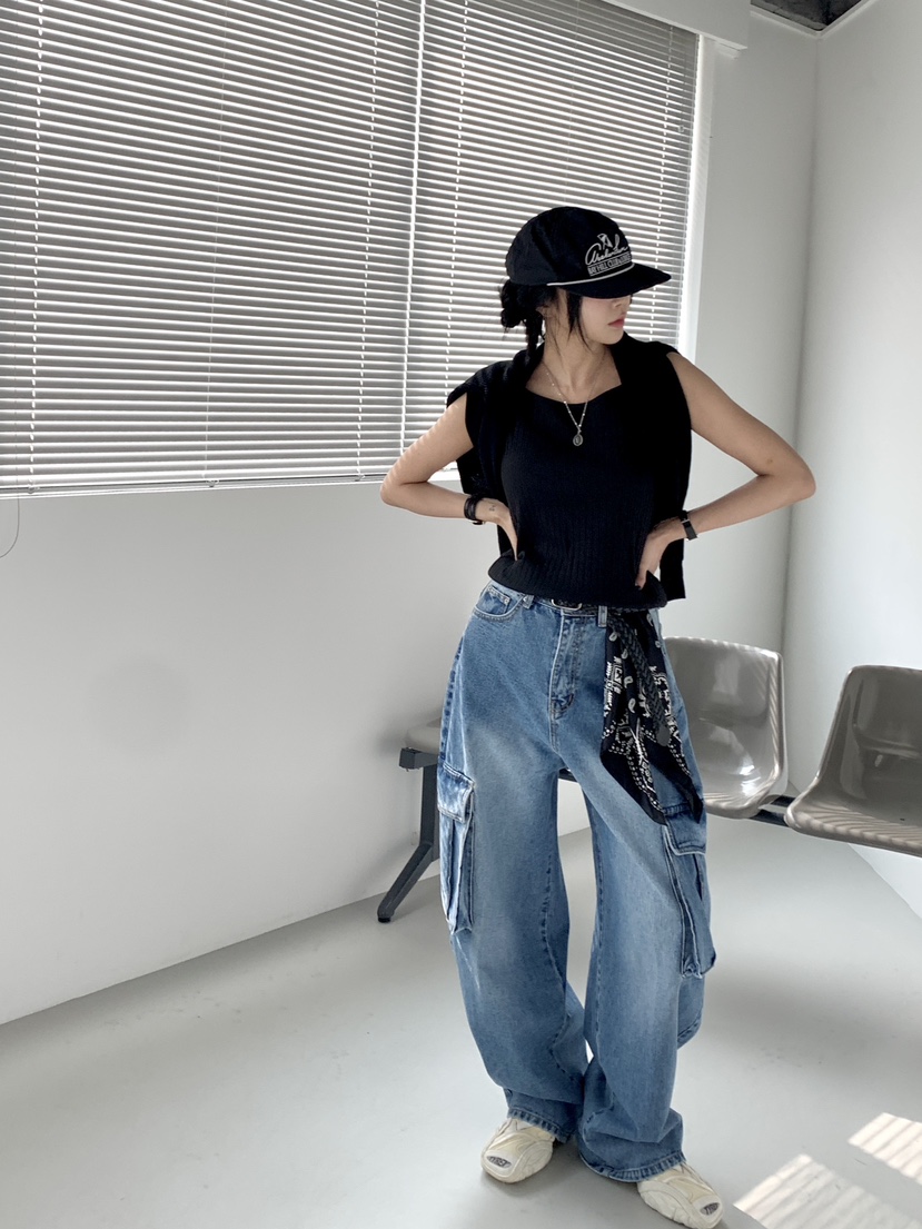 DAVICHI/D.SECOND東大門實拍女裝新款休閑牛仔褲含隨機腰帶DAVICHI/D.SECOND牛仔褲