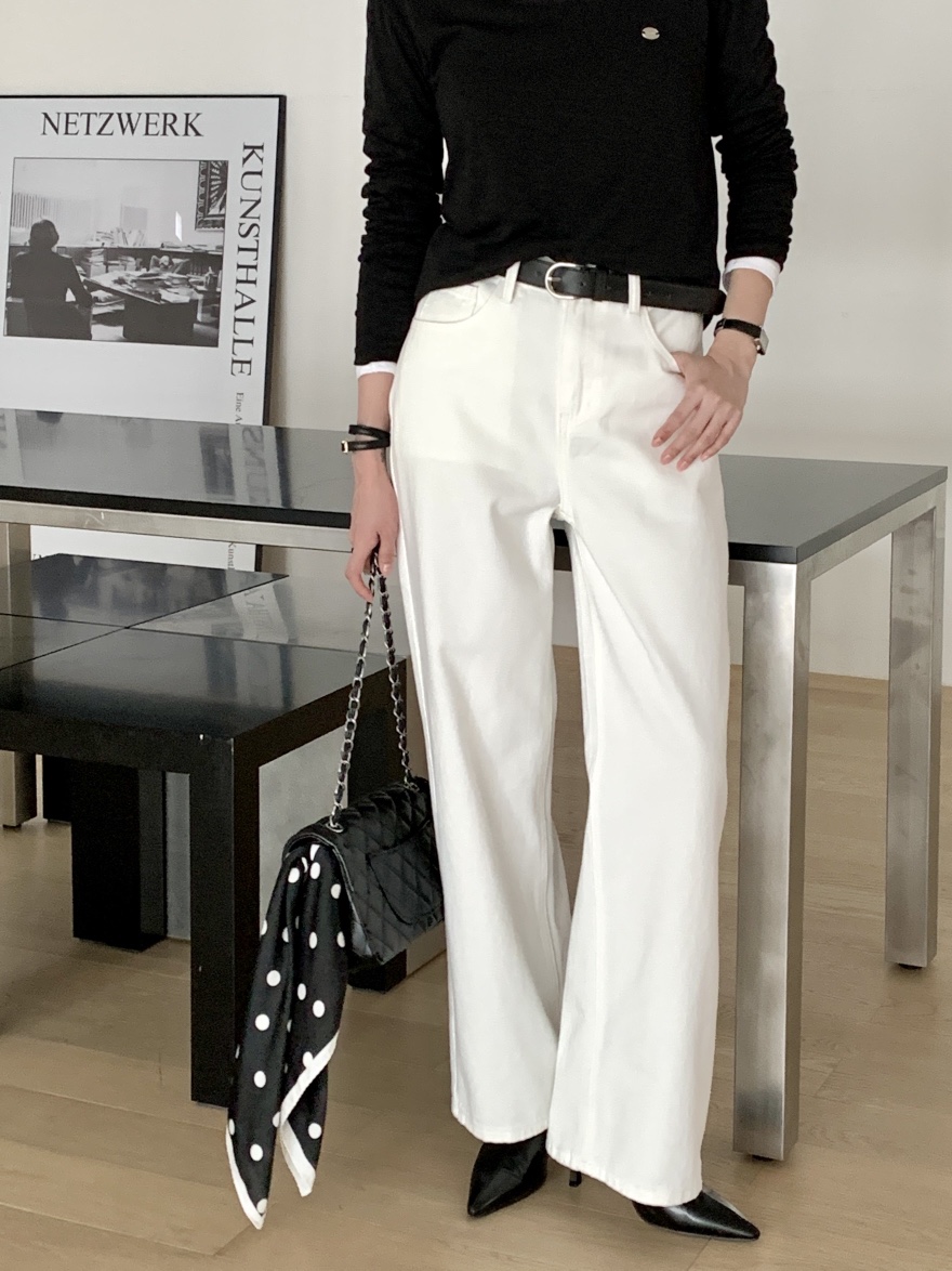 DAVICHI/D.SECOND韓國代購女裝新品休閑牛仔褲含隨機腰帶棉布DAVICHI/D.SECOND牛仔褲