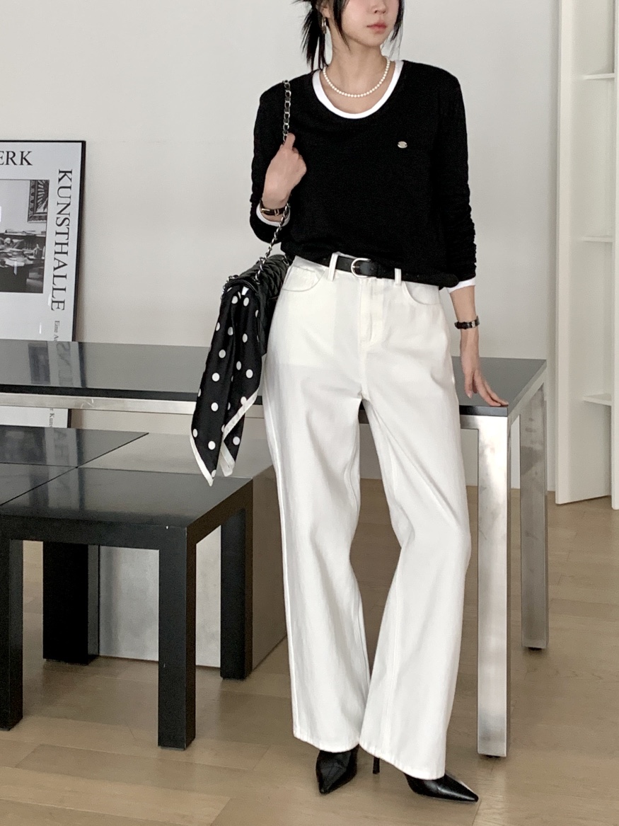 DAVICHI/D.SECOND韓國代購女裝新品休閑牛仔褲含隨機腰帶棉布DAVICHI/D.SECOND牛仔褲