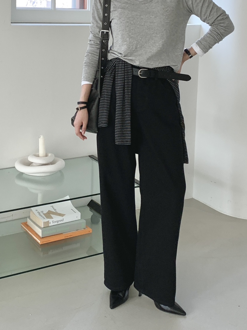 DAVICHI/D.SECOND韓國代購女裝新品休閑牛仔褲含隨機腰帶棉布DAVICHI/D.SECOND牛仔褲