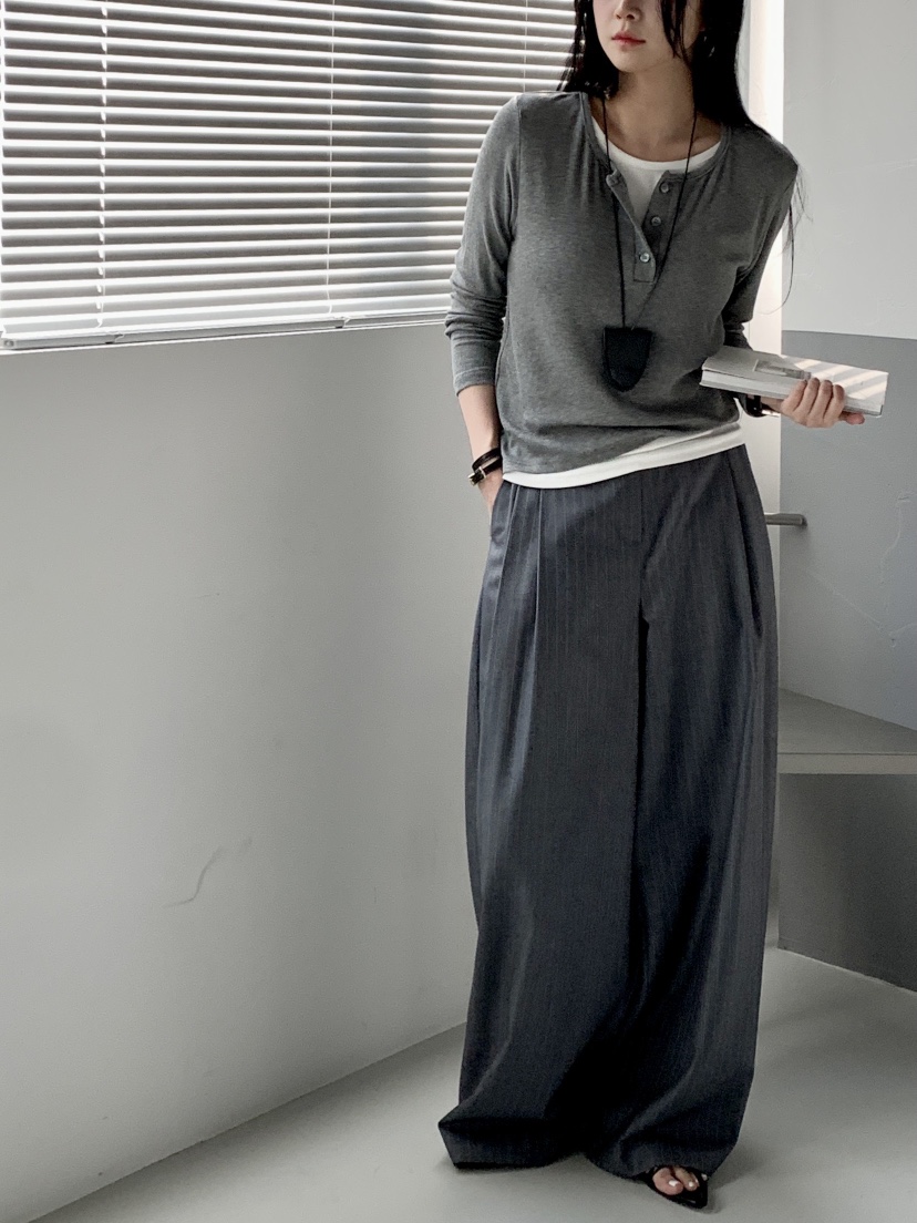 DAVICHI/D.SECOND東大門實拍女裝新品人氣長袖T恤雙排扣DAVICHI/D.SECOND長袖T恤