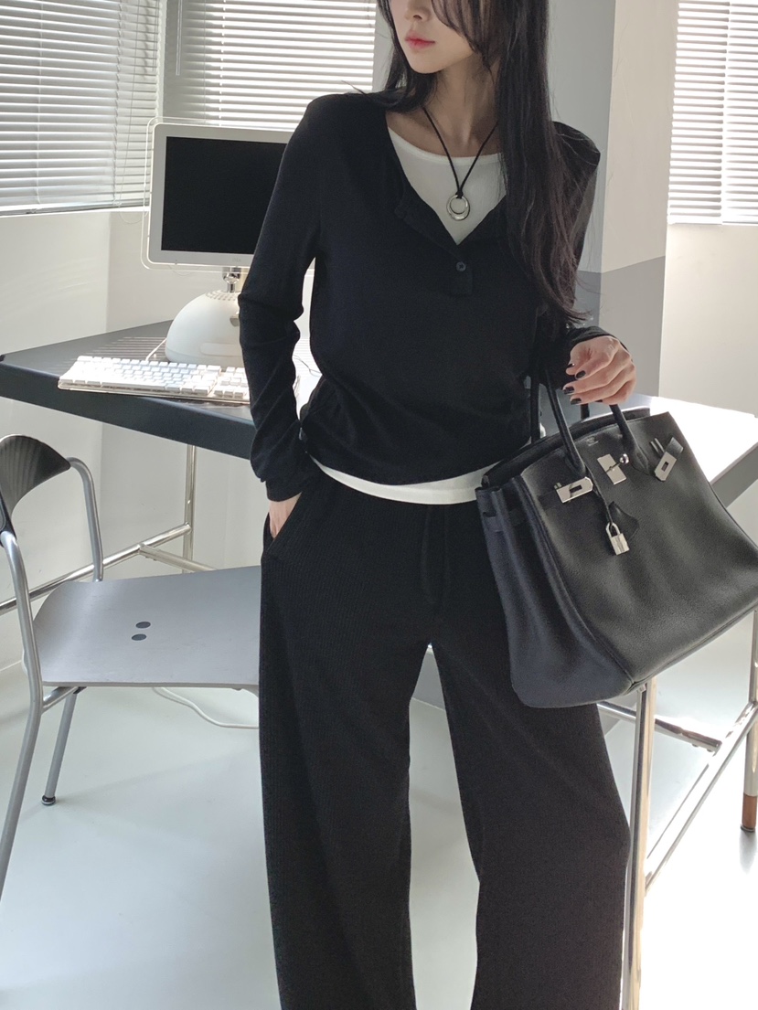 DAVICHI/D.SECOND東大門實拍女裝新品人氣長袖T恤雙排扣DAVICHI/D.SECOND長袖T恤