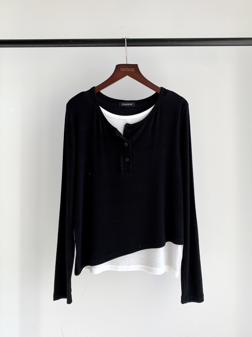 DAVICHI/D.SECOND東大門實拍女裝新品人氣長袖T恤雙排扣DAVICHI/D.SECOND長袖T恤圖色2