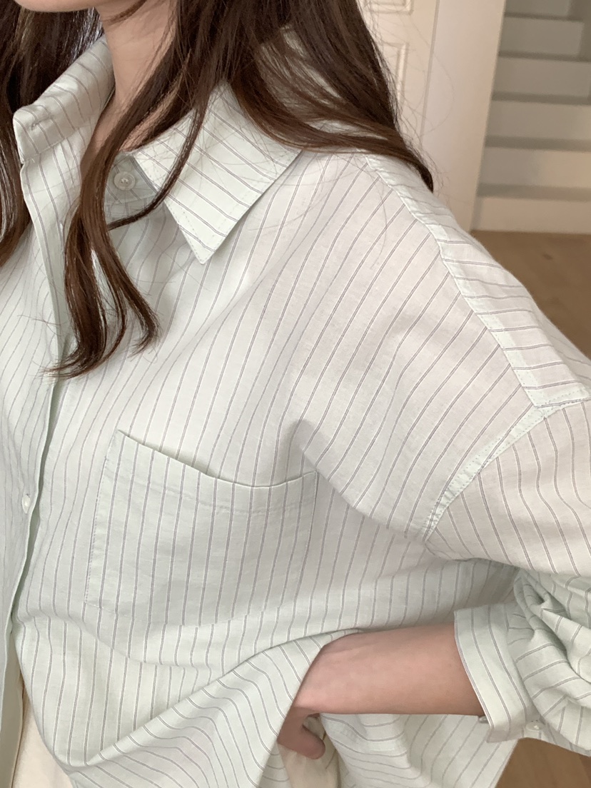 NOTHING東大門實拍女裝新品真品推薦26春夏襯衫蕾絲衫寬松條紋NOTHING襯衫/蕾絲衫