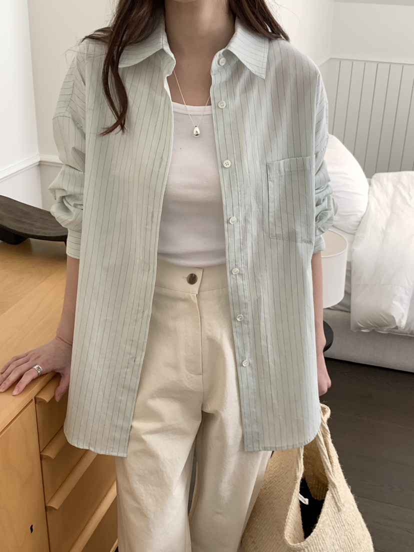 NOTHING東大門實拍女裝新品真品推薦26春夏襯衫蕾絲衫寬松條紋NOTHING襯衫/蕾絲衫