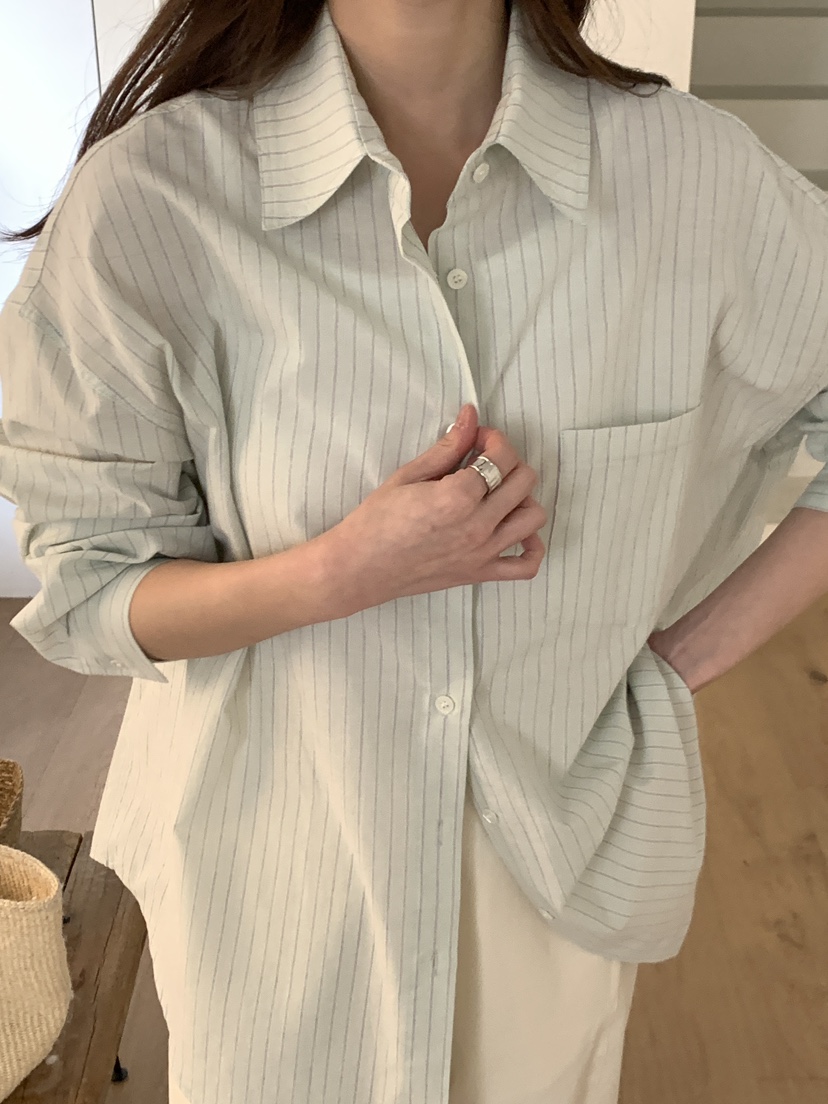 NOTHING東大門實拍女裝新品真品推薦26春夏襯衫蕾絲衫寬松條紋NOTHING襯衫/蕾絲衫