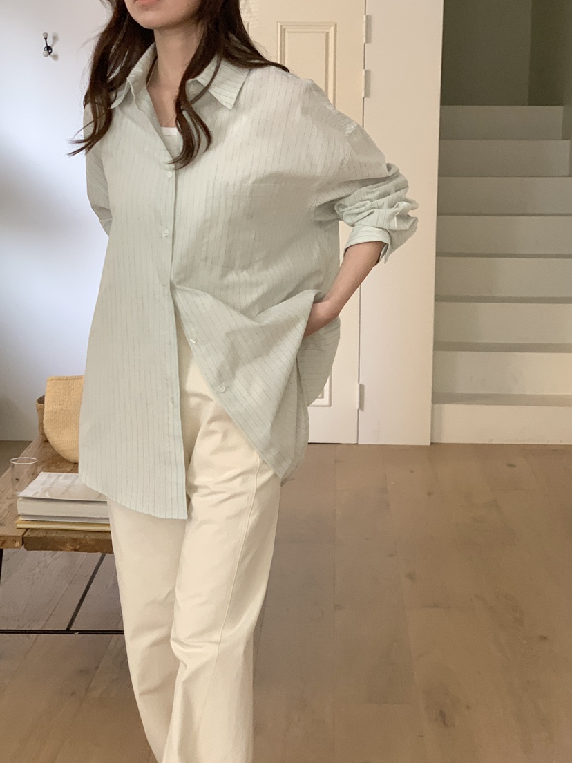 NOTHING東大門實拍女裝新品真品推薦26春夏襯衫蕾絲衫寬松條紋NOTHING襯衫/蕾絲衫