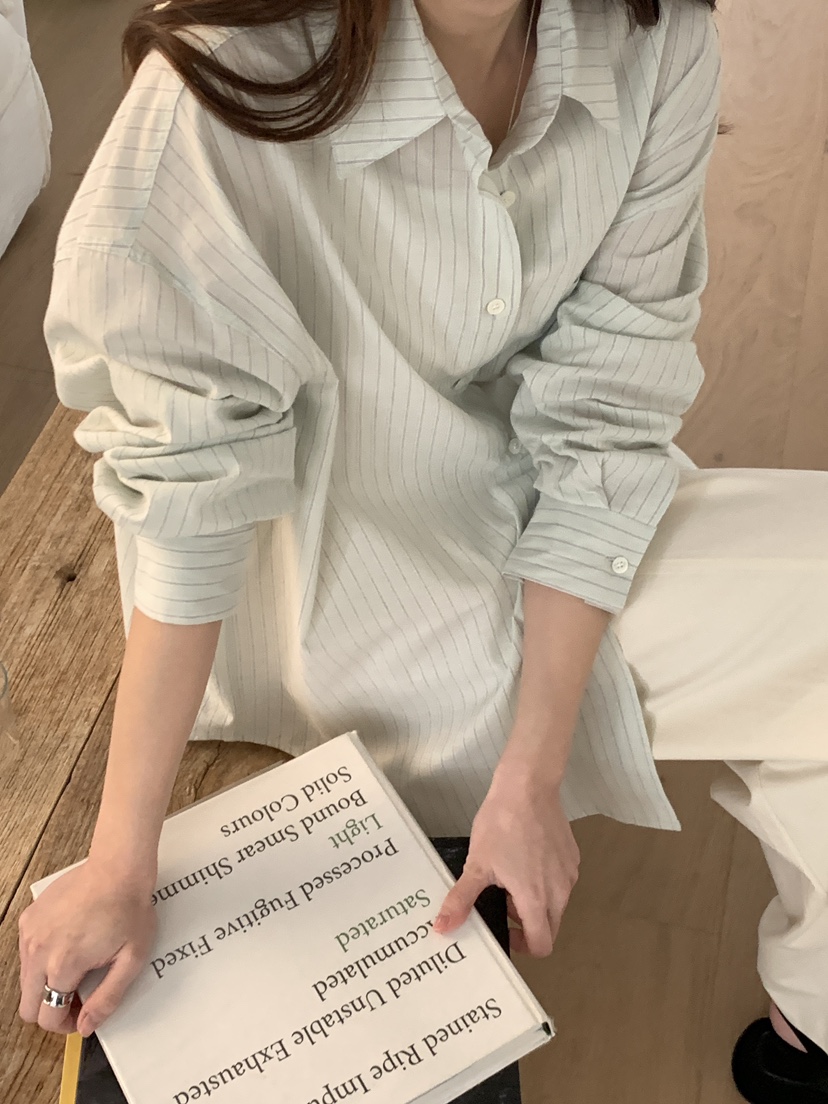 NOTHING東大門實拍女裝新品真品推薦26春夏襯衫蕾絲衫寬松條紋NOTHING襯衫/蕾絲衫