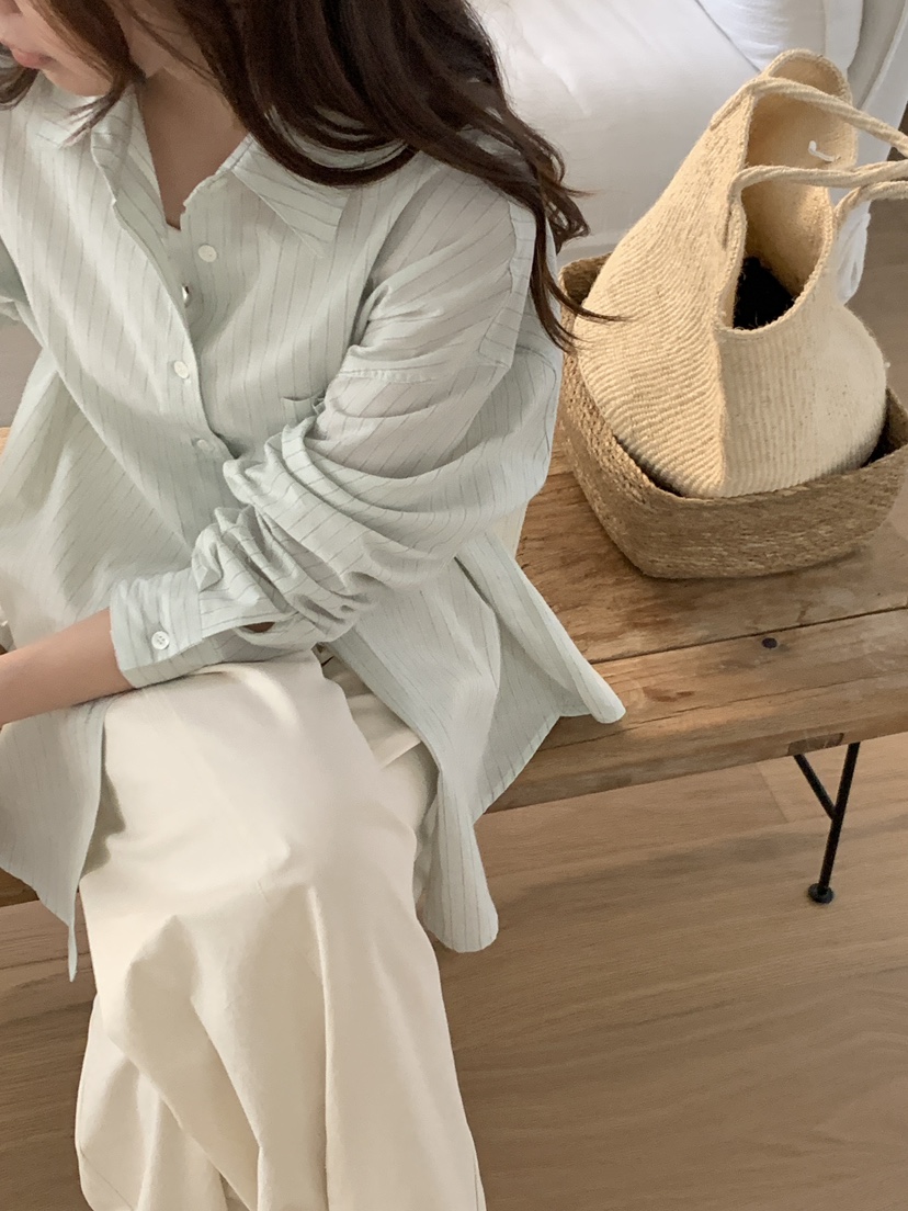 NOTHING東大門實拍女裝新品真品推薦26春夏襯衫蕾絲衫寬松條紋NOTHING襯衫/蕾絲衫